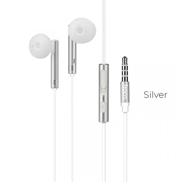 Проводные наушники HOCO M26 Zorun, Jack 3.5mm, 1.2 м, серебристый, контроллер с микрофоном