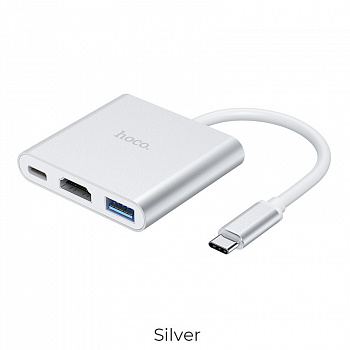 Переходник HOCO HB14 Easy, Type-C - 3xUSB3.0+ HDMI+PD, серебристый