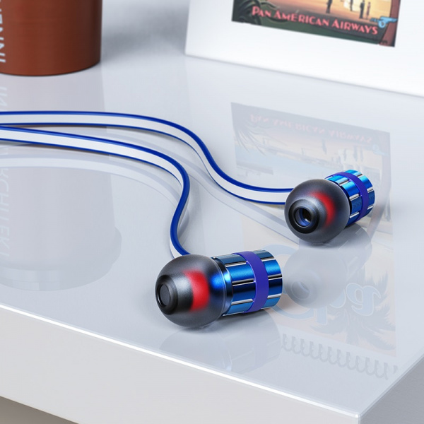 Проводные наушники BOROFONE BM48 Acoustic, Jack 3.5mm, 1.2 м, синий, контроллер с микрофоном