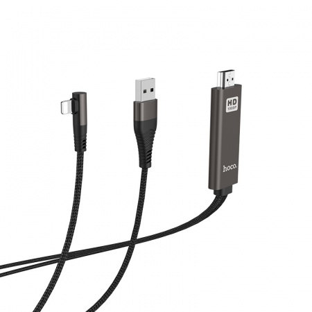 Переходник HOCO UA14, Разветвитель, Lightning - USB/HDMI, 1А, 2 м, черный, Full HD 1080P
