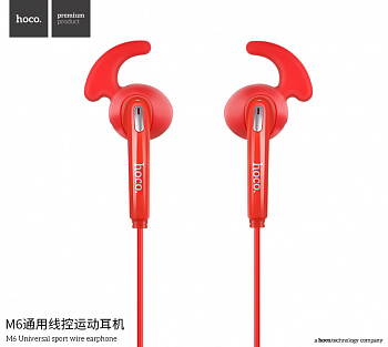 Проводные наушники HOCO M6 sport, Jack 3.5mm, 1.2 м, красный, контроллер с микрофоном