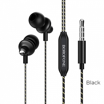 Проводные наушники BOROFONE BM42 Sophisticated, Jack 3.5mm, 1.2 м, Черный, контроллер с микрофоном