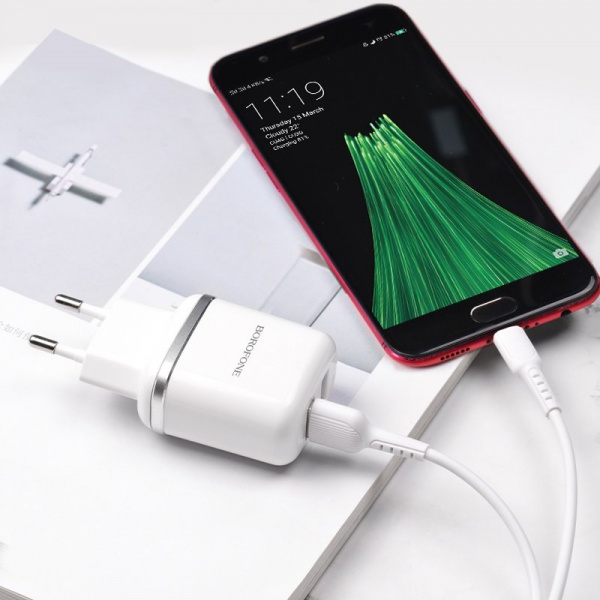 Комплект зарядки Micro USB Borofone BA25A, 2 USB, 2.4А, белый