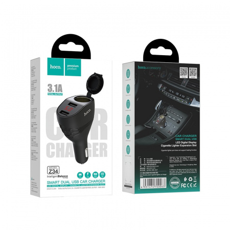 Автомобильное зарядное устройство HOCO Z34 Thunder Power, 3.1A, черный, Дисплей