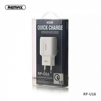 Сетевое зарядное устройство Remax RP-U16 QC 3.0, 1 USB, 3А, Quick charge