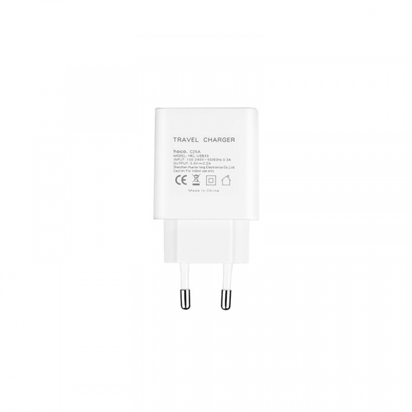 Сетевое зарядное устройство Hoco C25A, 2 USB, 2.2А, белый