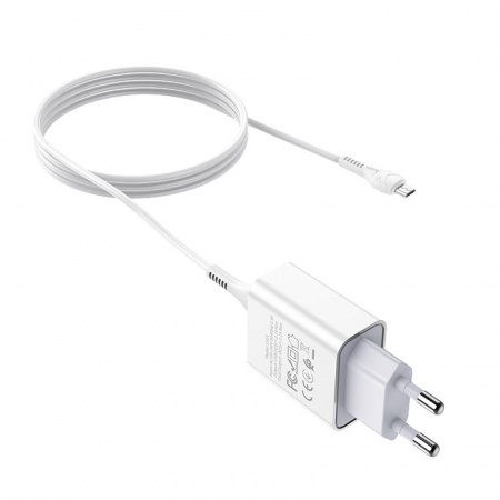 Зарядное устройство HOCO C81A Asombroso single, 2.1A, белый, кабель micro USB