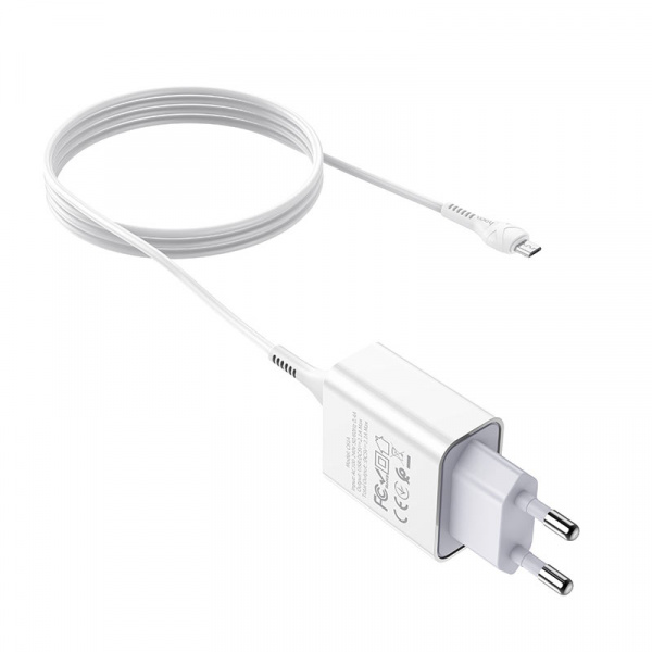 Зарядное устройство HOCO C81A Asombroso single, 2.1A, белый, кабель micro USB