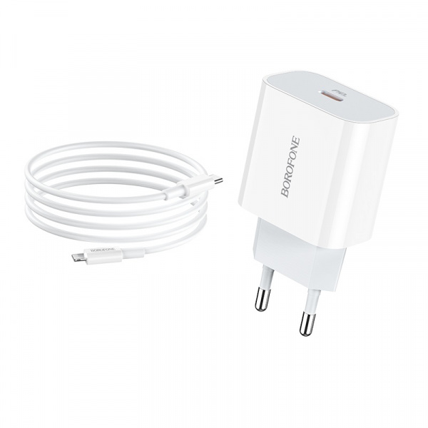 Зарядное устройство BOROFONE BA38A Speedy Type-C, 3A, белый, с кабелем BX36 Lightning PD