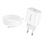 Зарядное устройство BOROFONE BA38A Speedy Type-C, 3A, белый, с кабелем BX36 Lightning PD