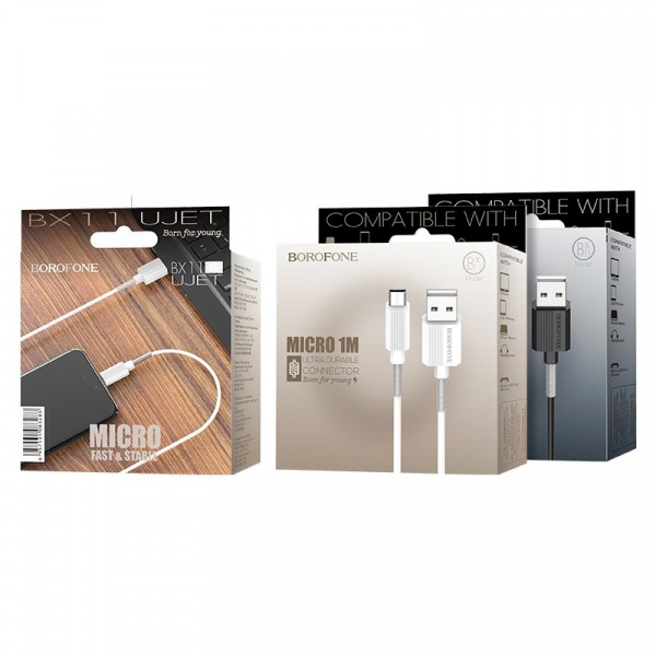 Кабель Borofone BX11 uJet USB - micro USB, 1 м черный