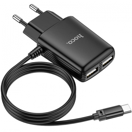 Зарядное устройство HOCO C82A Real, 2.4A, черный, кабель Type-C