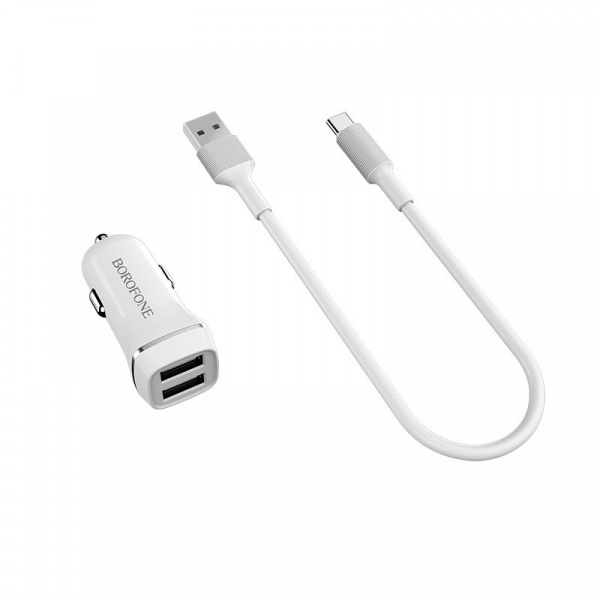 Автомобильное зарядное устройство Borofone BZ2, USB Type-C, белый