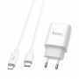 Зарядное устройство HOCO C71A Star speed, 2.4A, белый, 18W порт Type-C, кабель Lightning, быстрая зарядка