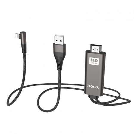 Переходник HOCO UA14, Разветвитель, Lightning - USB/HDMI, 1А, 2 м, черный, Full HD 1080P
