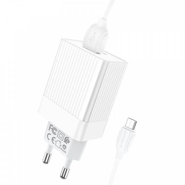 Зарядное устройство BOROFONE BA47A Mighty, 3A, белый, кабель micro USB BX19 Huiyi