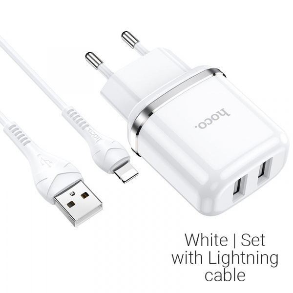Зарядное устройство HOCO N4 Aspiring Lightning, 2.4A, белый