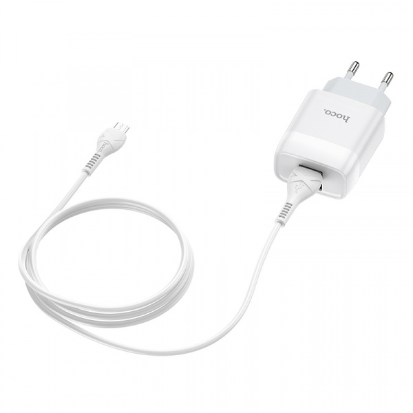 Зарядное устройство HOCO C73A Glorious, 2.4A, белый, кабель micro USB