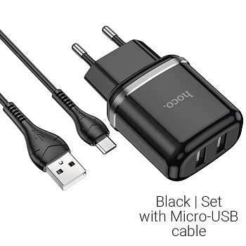 Зарядное устройство HOCO N4 Aspiring MicroUSB, 2.4A, черный