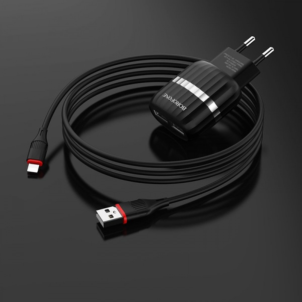 Комплект зарядки lightning Borofone BA24A, 2USB 2.1A, белый