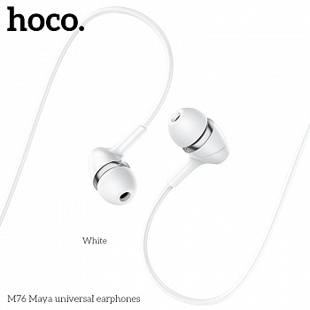 Проводные наушники HOCO M76 Maya, Jack 3.5mm, 1.2 м, Белый