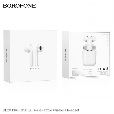 Беспроводные наушники BOROFONE BE28 Plus Original apple, Bluetooth, 400 мАч, Белый, Hands-free