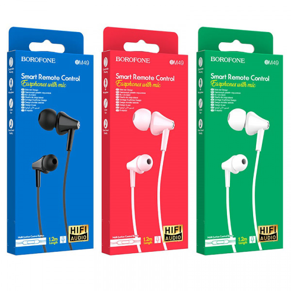 Проводные наушники BOROFONE BM49 Player, Jack 3.5mm, 1.2 м, Белый, контроллер с микрофоном