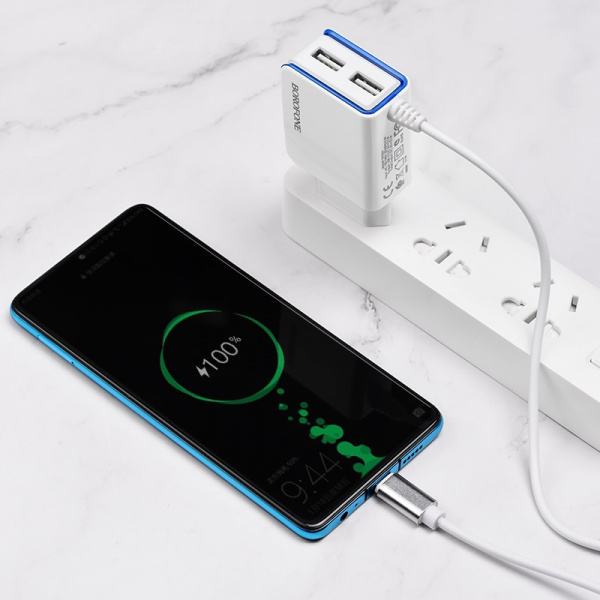 Зарядное устройство BOROFONE BA35A Brilliant 2*USB, 2.1A, белый, кабель Type-C