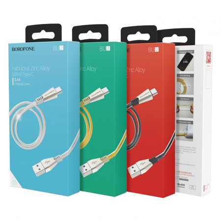 Кабель Borofone BU2 ZincJet, USB - USB Type-C, 1.2 м, серебристый