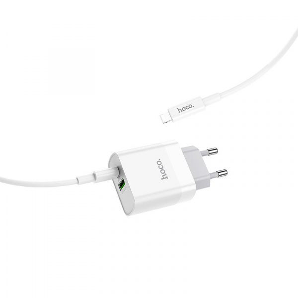 Зарядное устройство HOCO C80A Rapido, 3.1A, белый, Двойной порт USB/ Type-C,PD3.0, QC3.0, кабель Type-C - Lightning