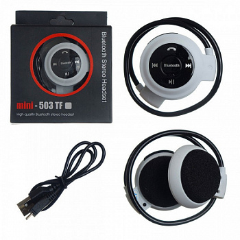Беспроводные спортивные гарнитурные наушники mini-503 TF White