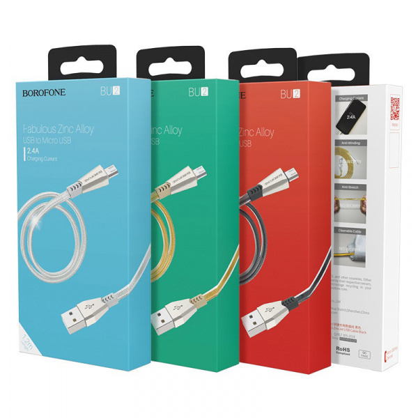 Кабель Borofone BU2 ZincJet USB - micro USB, 1.2 м черный